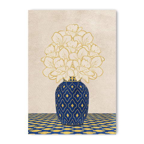 Textured Floral Vase Artwork – Home Decor for Living Room/Bedroom/Hallway/Office – Blue – A4 - Set of 1