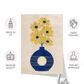 Textured Floral Vase Artwork – Home Decor for Living Room/Bedroom/Hallway/Office – Blue – A4 - Set of 3