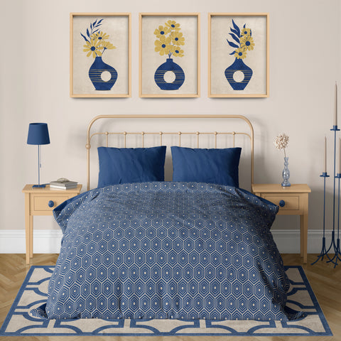 Textured Floral Vase Artwork – Home Decor for Living Room/Bedroom/Hallway/Office – Blue – A4 - Set of 3