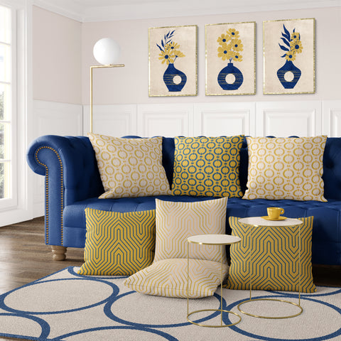 Textured Floral Vase Artwork – Home Decor for Living Room/Bedroom/Hallway/Office – Blue – A4 - Set of 3