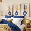Textured Floral Vase Artwork – Home Decor for Living Room/Bedroom/Hallway/Office – Blue – A4 - Set of 3