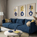 Textured Floral Vase Artwork – Home Decor for Living Room/Bedroom/Hallway/Office – Blue – A4 - Set of 3
