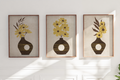 Textured Floral Vase Artwork – Home Decor for Living Room/Bedroom/Hallway/Office – Brown – A4 - Set of 3