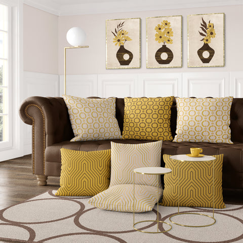 Textured Floral Vase Artwork – Home Decor for Living Room/Bedroom/Hallway/Office – Brown – A4 - Set of 3
