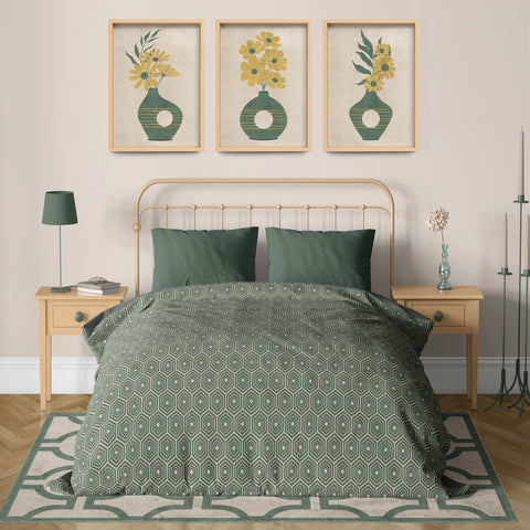Textured Floral Vase Artwork – Home Decor for Living Room/Bedroom/Hallway/Office – Green – A3 - Set of 3