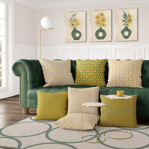 Textured Floral Vase Artwork – Home Decor for Living Room/Bedroom/Hallway/Office – Green – A3 - Set of 3