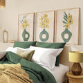 Textured Floral Vase Artwork – Home Decor for Living Room/Bedroom/Hallway/Office – Green – A3 - Set of 3