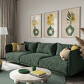 Textured Floral Vase Artwork – Home Decor for Living Room/Bedroom/Hallway/Office – Green – A3 - Set of 3