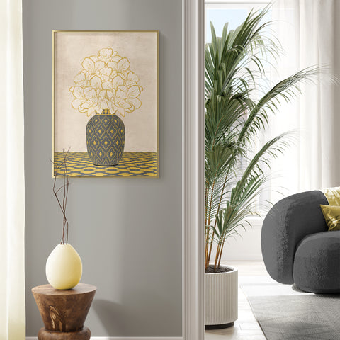 Textured Floral Vase Artwork – Home Decor for Living Room/Bedroom/Hallway/Office – Grey – A4 - Set of 1