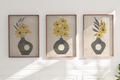 Textured Floral Vase Artwork – Home Decor for Living Room/Bedroom/Hallway/Office – Grey – A4 - Set of 3