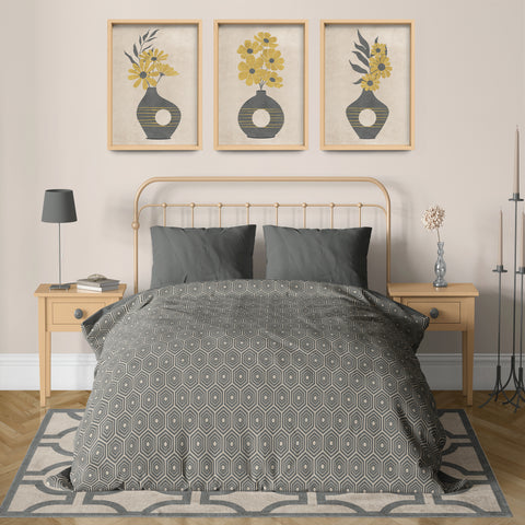 Textured Floral Vase Artwork – Home Decor for Living Room/Bedroom/Hallway/Office – Grey – A4 - Set of 3