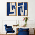Textured Mid Century Modern Abstract Artwork – Home Decor for Living Room/Bedroom/Hallway/Office –Blue – A3 - Set of 2