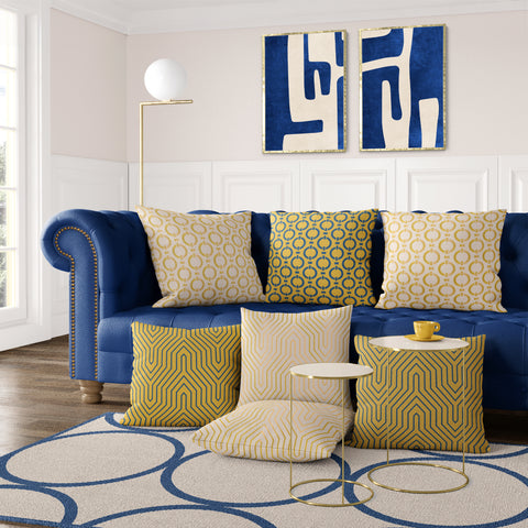 Textured Mid Century Modern Abstract Artwork – Home Decor for Living Room/Bedroom/Hallway/Office –Blue – A3 - Set of 2
