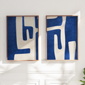 Textured Mid Century Modern Abstract Artwork – Home Decor for Living Room/Bedroom/Hallway/Office –Blue – A3 - Set of 2