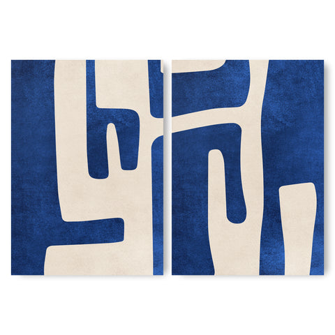 Textured Mid Century Modern Abstract Artwork – Home Decor for Living Room/Bedroom/Hallway/Office –Blue – A3 - Set of 2