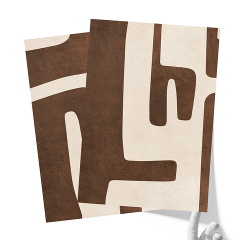 Textured Mid Century Modern Abstract Artwork – Home Decor for Living Room/Bedroom/Hallway/Office – Brown – A3 - Set of 2