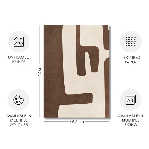 Textured Mid Century Modern Abstract Artwork – Home Decor for Living Room/Bedroom/Hallway/Office – Brown – A3 - Set of 2