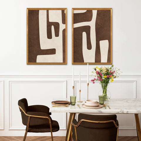 Textured Mid Century Modern Abstract Artwork – Home Decor for Living Room/Bedroom/Hallway/Office – Brown – A3 - Set of 2