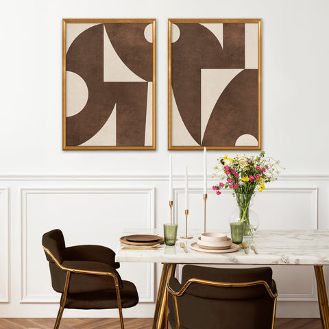 Textured Mid Century Modern Abstract Artwork – Home Decor for Living Room/Bedroom/Hallway/Office – Brown – A3 - Set of 2