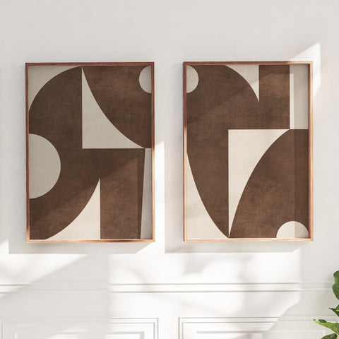 Textured Mid Century Modern Abstract Artwork – Home Decor for Living Room/Bedroom/Hallway/Office – Brown – A3 - Set of 2