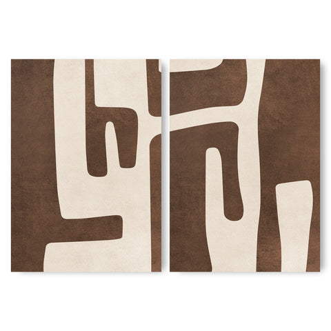 Textured Mid Century Modern Abstract Artwork – Home Decor for Living Room/Bedroom/Hallway/Office – Brown – A3 - Set of 2