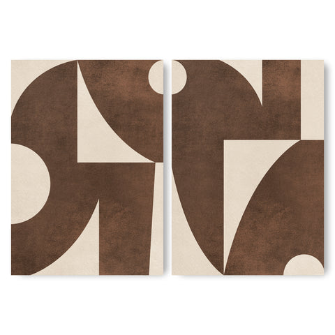 Textured Mid Century Modern Abstract Artwork – Home Decor for Living Room/Bedroom/Hallway/Office – Brown – A3 - Set of 2