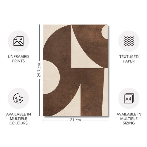 Textured Mid Century Modern Abstract Artwork – Home Decor for Living Room/Bedroom/Hallway/Office – Brown – A4 - Set of 2