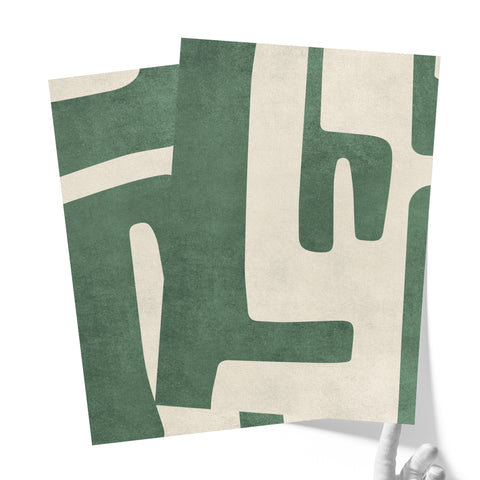 Textured Mid Century Modern Abstract Artwork – Home Decor for Living Room/Bedroom/Hallway/Office – Green – A3 - Set of 2