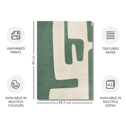 Textured Mid Century Modern Abstract Artwork – Home Decor for Living Room/Bedroom/Hallway/Office – Green – A3 - Set of 2
