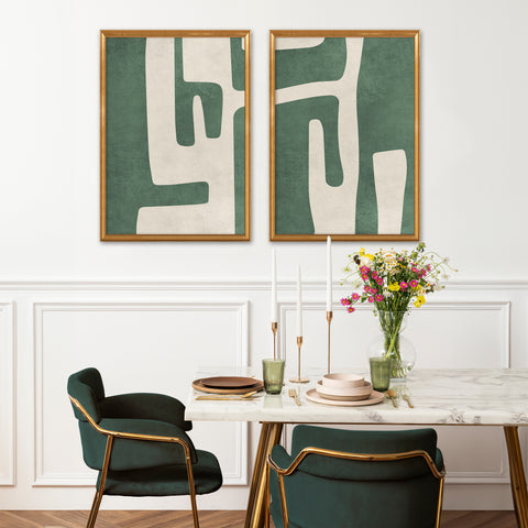 Textured Mid Century Modern Abstract Artwork – Home Decor for Living Room/Bedroom/Hallway/Office – Green – A3 - Set of 2