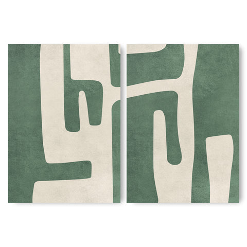 Textured Mid Century Modern Abstract Artwork – Home Decor for Living Room/Bedroom/Hallway/Office – Green – A3 - Set of 2