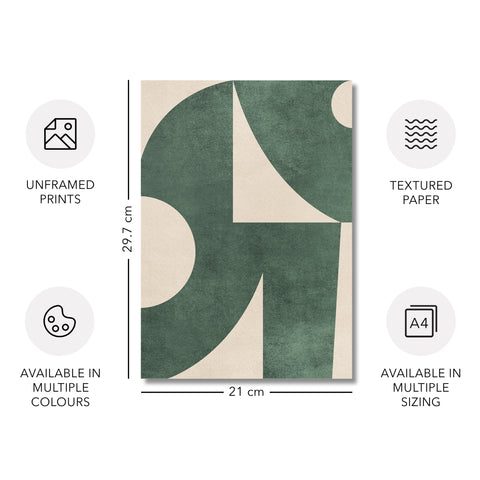 Textured Mid Century Modern Abstract Artwork – Home Decor for Living Room/Bedroom/Hallway/Office – Green – A4 - Set of 2