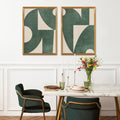 Textured Mid Century Modern Abstract Artwork – Home Decor for Living Room/Bedroom/Hallway/Office – Green – A4 - Set of 2