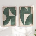 Textured Mid Century Modern Abstract Artwork – Home Decor for Living Room/Bedroom/Hallway/Office – Green – A4 - Set of 2