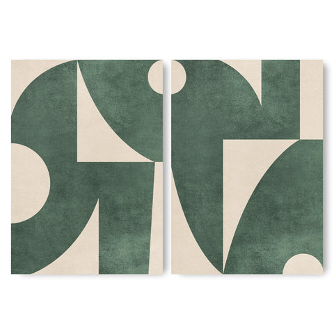 Textured Mid Century Modern Abstract Artwork – Home Decor for Living Room/Bedroom/Hallway/Office – Green – A4 - Set of 2