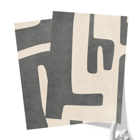 Textured Mid Century Modern Abstract Artwork – Home Decor for Living Room/Bedroom/Hallway/Office – Grey – A3 - Set of 2