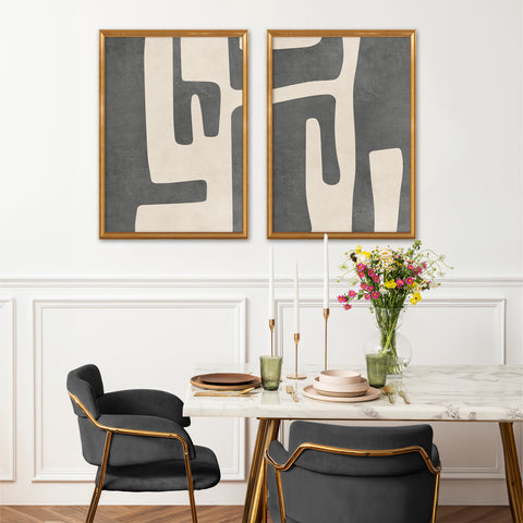 Textured Mid Century Modern Abstract Artwork – Home Decor for Living Room/Bedroom/Hallway/Office – Grey – A3 - Set of 2