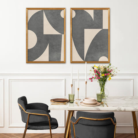 Textured Mid Century Modern Abstract Artwork – Home Decor for Living Room/Bedroom/Hallway/Office – Grey – A3 - Set of 2