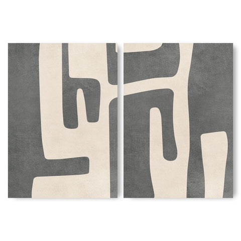 Textured Mid Century Modern Abstract Artwork – Home Decor for Living Room/Bedroom/Hallway/Office – Grey – A3 - Set of 2