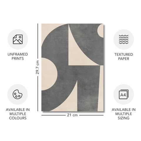 Textured Mid Century Modern Abstract Artwork – Home Decor for Living Room/Bedroom/Hallway/Office – Grey – A4 - Set of 2