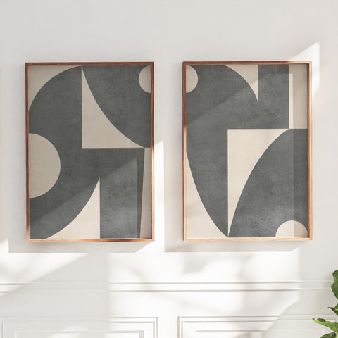 Textured Mid Century Modern Abstract Artwork – Home Decor for Living Room/Bedroom/Hallway/Office – Grey – A4 - Set of 2