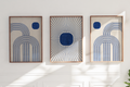 Textured Minimalist Modern Boho Line Art - Home Decor for Living Room Stairs Bedroom Office- Blue - A4 - Set of 3