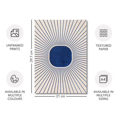 Textured Minimalist Modern Boho Line Art - Home Decor for Living Room Stairs Bedroom Office- Blue - A4 - Set of 3
