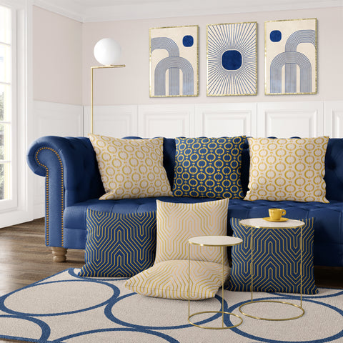Textured Minimalist Modern Boho Line Art - Home Decor for Living Room Stairs Bedroom Office- Blue - A4 - Set of 3
