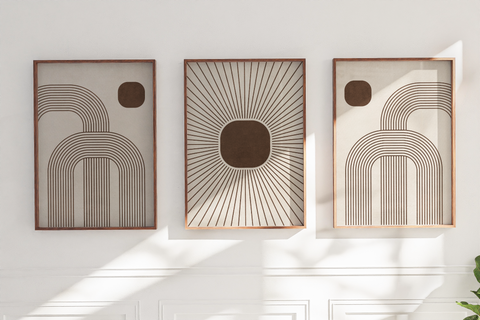 Textured Minimalist Modern Boho Line Art - Home Decor for Living Room Stairs Bedroom Office- Brown - A4 - Set of 3