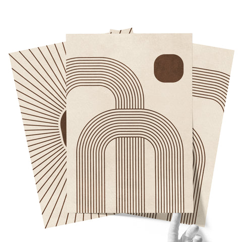 Textured Minimalist Modern Boho Line Art - Home Decor for Living Room Stairs Bedroom Office- Brown - A4 - Set of 3