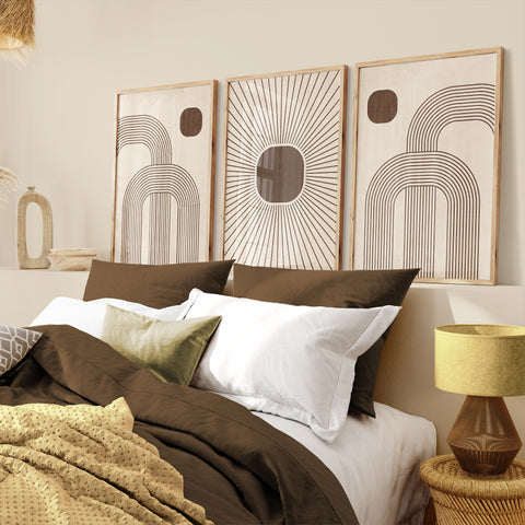 Textured Minimalist Modern Boho Line Art - Home Decor for Living Room Stairs Bedroom Office- Brown - A4 - Set of 3