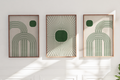 Textured Minimalist Modern Boho Line Art - Home Decor for Living Room Stairs Bedroom Office -Green - A4 - Set of 3