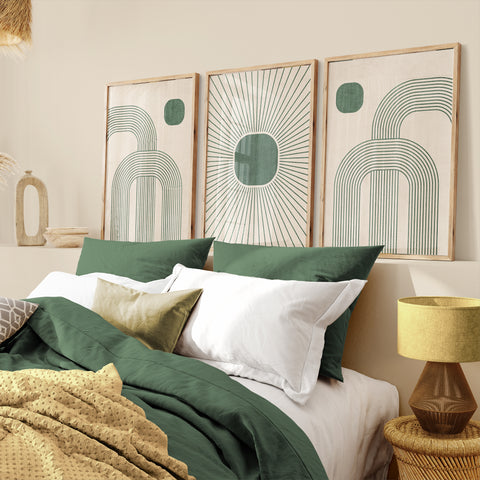 Textured Minimalist Modern Boho Line Art - Home Decor for Living Room Stairs Bedroom Office -Green - A4 - Set of 3