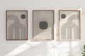 Textured Minimalist Modern Boho Line Art - Home Decor for Living Room Stairs Bedroom Office - Grey - A4- Set of 3